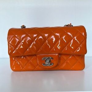 Chanel patent mini flap orange excellent condition